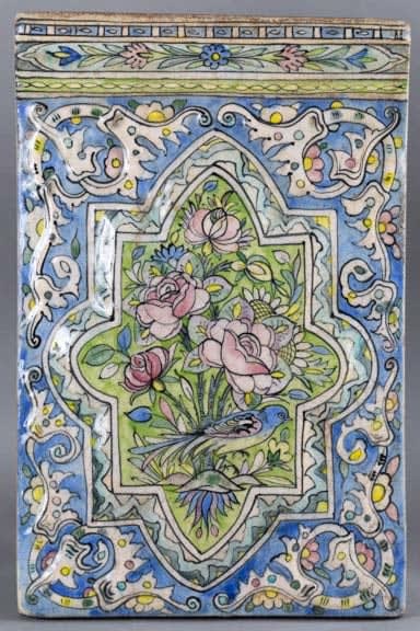 Rectangular glazed tile with floral decoration