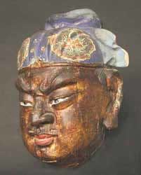 Ming Gilt and Painted Head of a Celestial Guardian