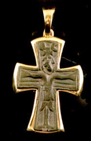 18 Karat Gold Pendant Featuring a Byzantine Bronze Cross