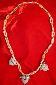 Coral Bead and Yemenite Silver Bead Necklace
