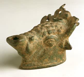 Roman Bronze Oil Lamp in the Form of a Bull's Head