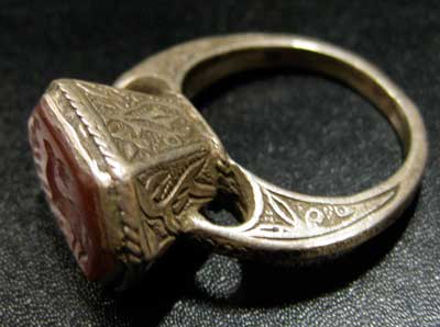 Carnelian Seal of an Ibex Set in a Silver Ring