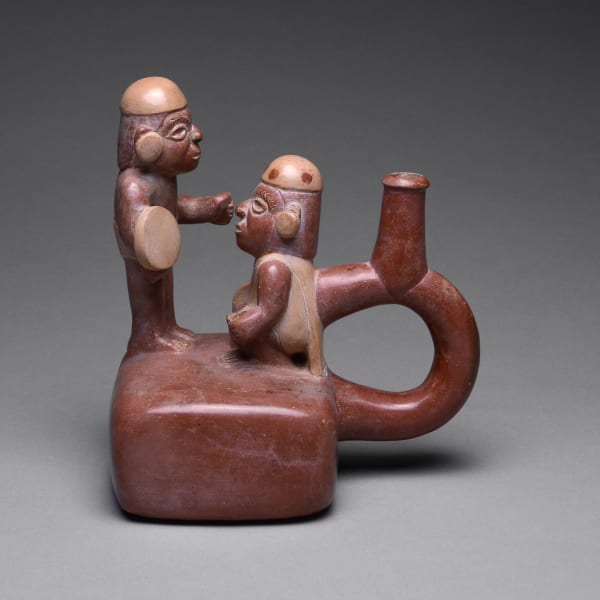 Moche Stirrup Vessel Depicting Two Warriors