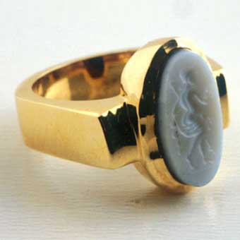 Blue Agate Intaglio Depicting a Standing Deity