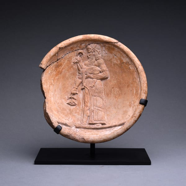 Assyrian Terracotta Dish Depicting Standing Figure