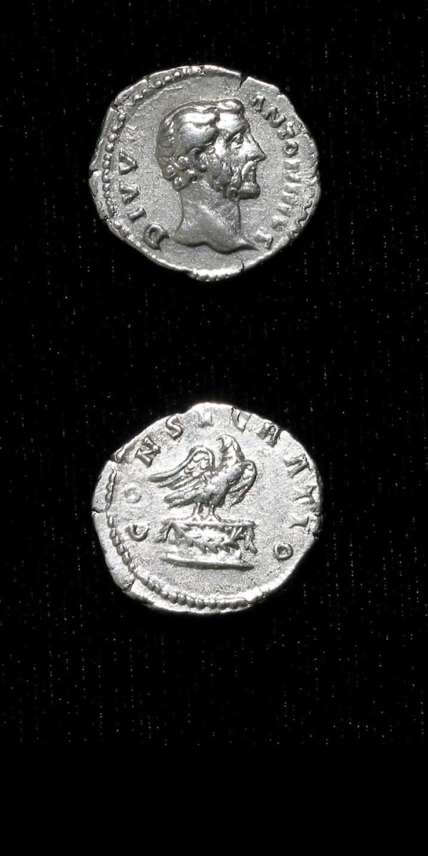 Silver Denarius of Emperor Antoninus Pius Issued Posthumously by Marcus Aurelius and Lucius Verus