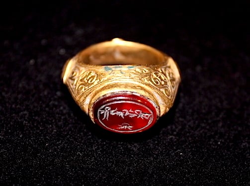 Inscribed Seal Set in Gold Ring