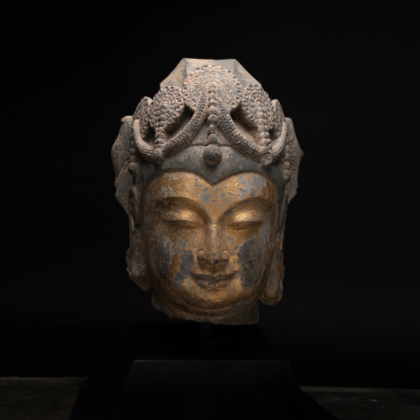 Sui Gilt-Stone Head of a Bodhisattva, possibly Maitreya