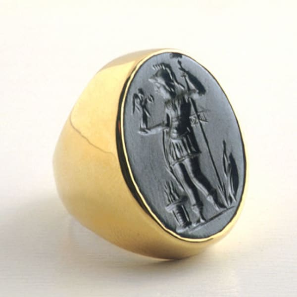 Gold Ring Featuring a Hematite Classical Revival Intaglio of Mars