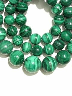 Necklace Composed Of Genuine Malachite Beads With A 14 Karat Gold Clasp