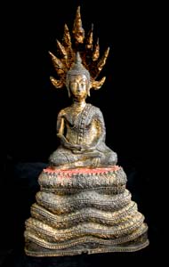 Rattanakosin Gilt Bronze Sculpture of Buddha Meditating on Naga