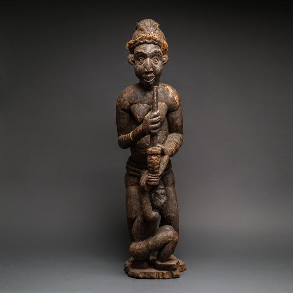 Bamileke Wooden Sculpture of a Woman and Child