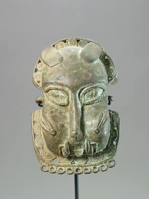 Benin Bronze Hip Ornament in the Form of a Leopard's Head