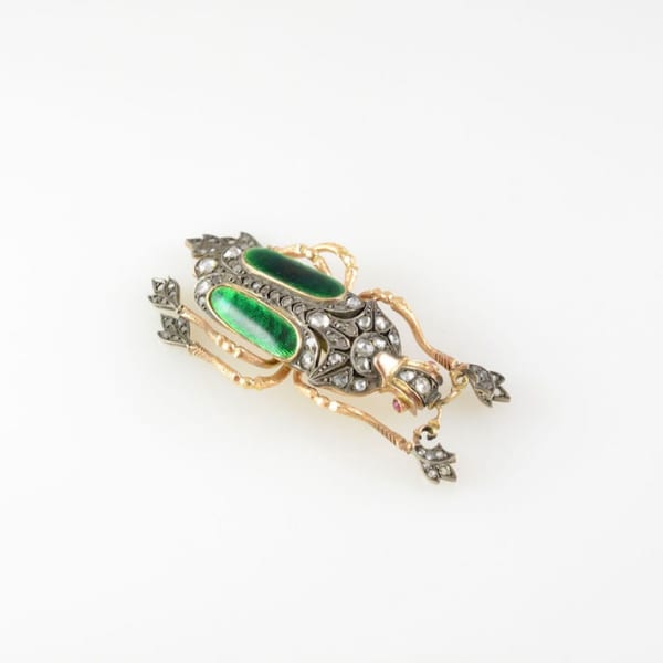 Russian Gold Brooch in the Form of a Beetle with Inlaid Gemstones