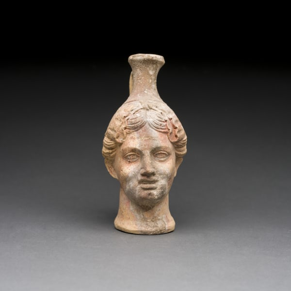 Greek Terracotta Flask in the Form of a Woman's Head