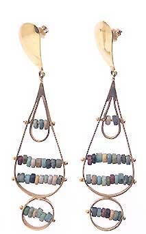 Egyptian Faience Beads Set In 18k Gold Earrings