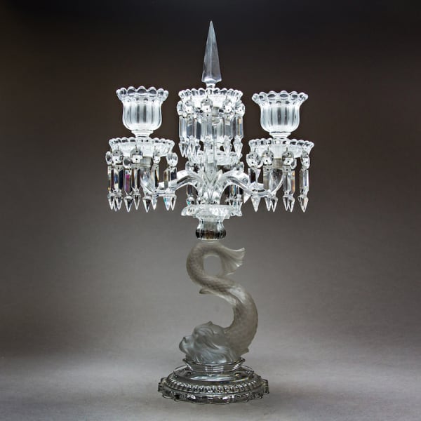 Pair of Baccarat clear-glass dolphin candelabra