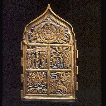 Section of an Enameled Brass Traveling Icon
