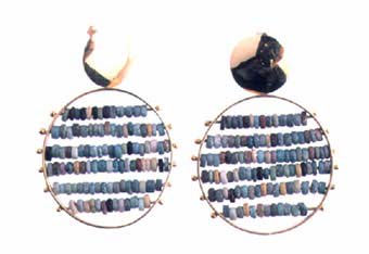 Egyptian Faience Beads Set in Gold Earrings