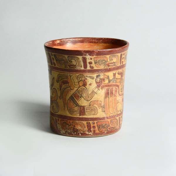 Copador Style Mayan Ceramic Polychrome Cylinder Vase