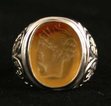 White Gold Ring Featuring a Hellenistic Carnelian Intaglio of a Youthful Deity