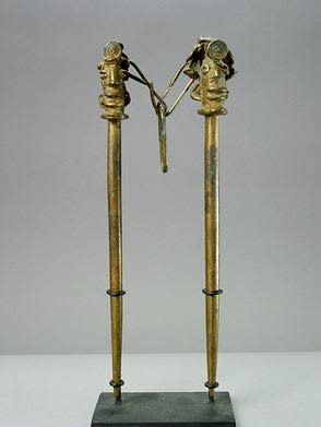 Yoruba Linked Pair of Brass Edan Sculptures