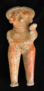 Chinesco Style (Type C) Nayarit Terracotta Sculpture of a Standing Mother with Child