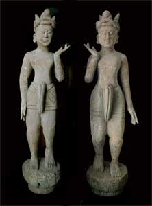 Pair of Mandalay Wooden Men Carrying a Palanquin