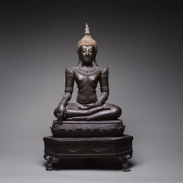 Lan Na Bronze Sculpture of a Seated Buddha Forming the Bhumisparsa Mudra