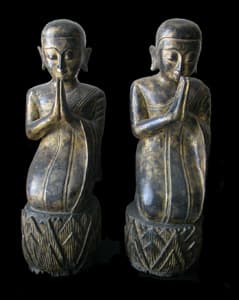 Pair of Shan Gilt Wooden Disciples