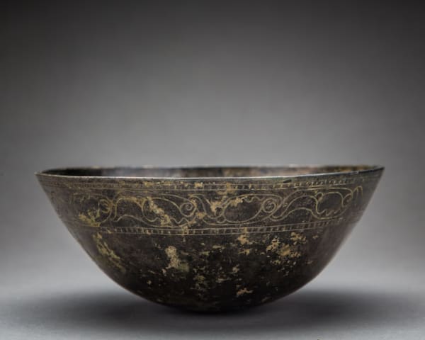 Sassanid Silver Bowl with Incised Decorations