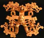 Gold Pendant of a Avian Masked Shaman Surrounded by Smaller Masked Assistants