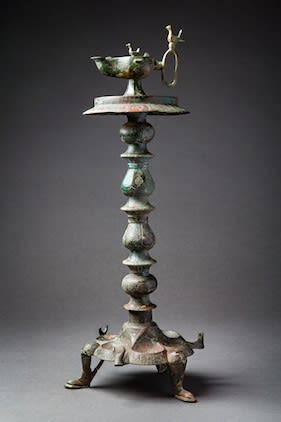 Bronze oil Lamp and stand.
