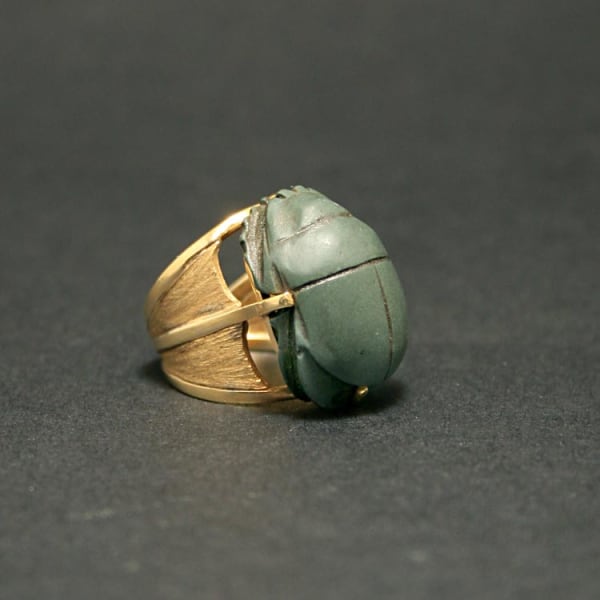 Gold Ring Featuring a Green Jasper Scarab