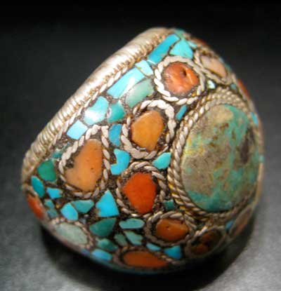 Silver Ring Inlaid with Semi-Precious Stones