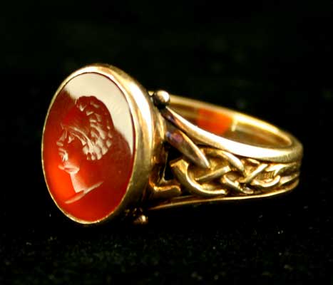 Classical Revival Gold Ring Featuring a Carnelian Seal