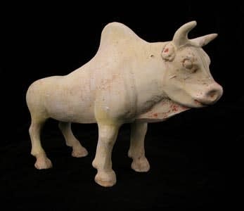 T'ang Painted Terracotta Sculpture of a Zebu Bull