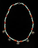 Carnelian, Faience and Silver Bead Necklace