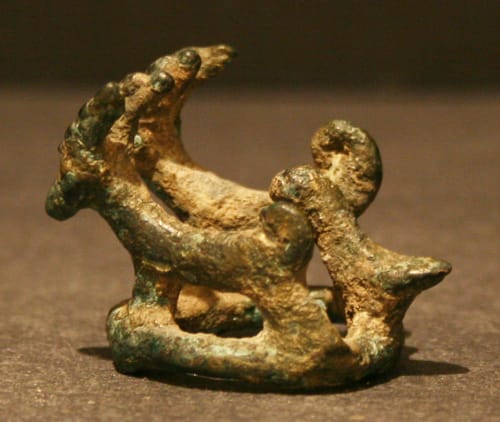 Lursitan Sculpture Depicting Two Goats and a Bird