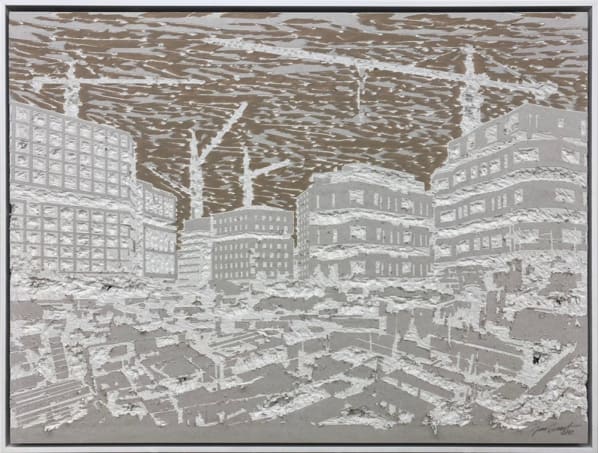 Jean Denant Anarchitecture, 2021 Impacts de marteau sur placomur 160 x 120 cm 63 x 47 1/4 in