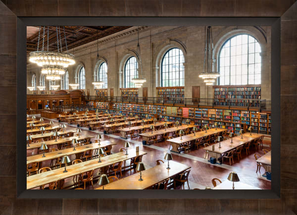 Mario Basner, New York Public Library II, Tabacchino Frame, Cigar Leaf, Black Liner