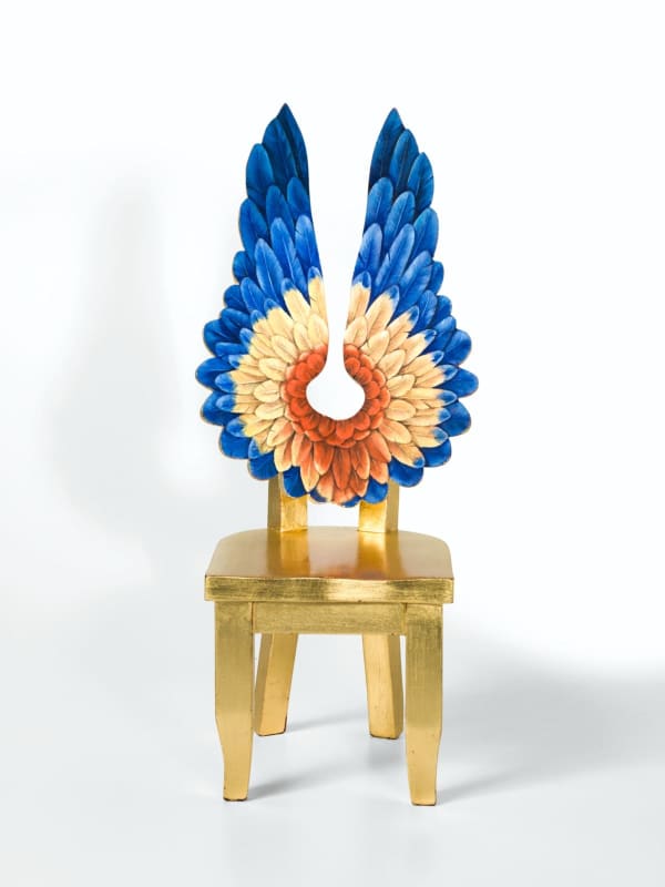 Pedro Ruiz, Auxiliary Bird 3, 2023, Oil and goldleaf on wood, 42 x 18