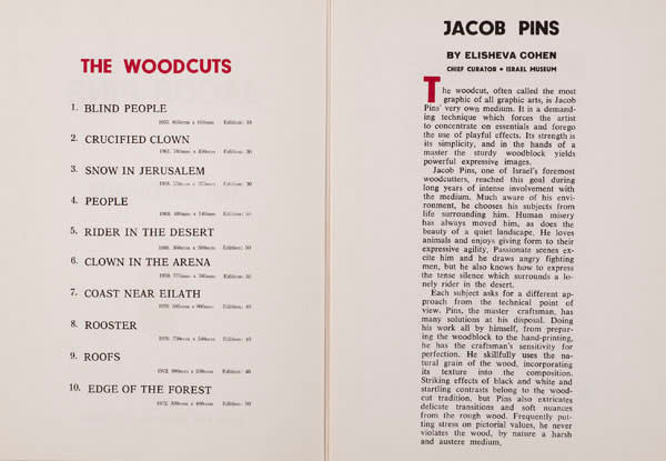 Jacob Pins, Ten Woodcuts: contents and introductory pages (English text)