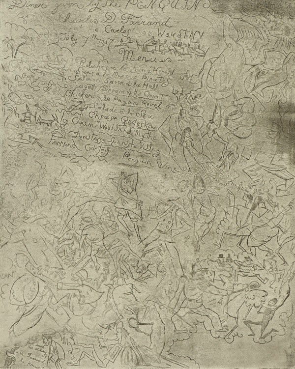 Jules Pascin - Menu for the Penguin Club II