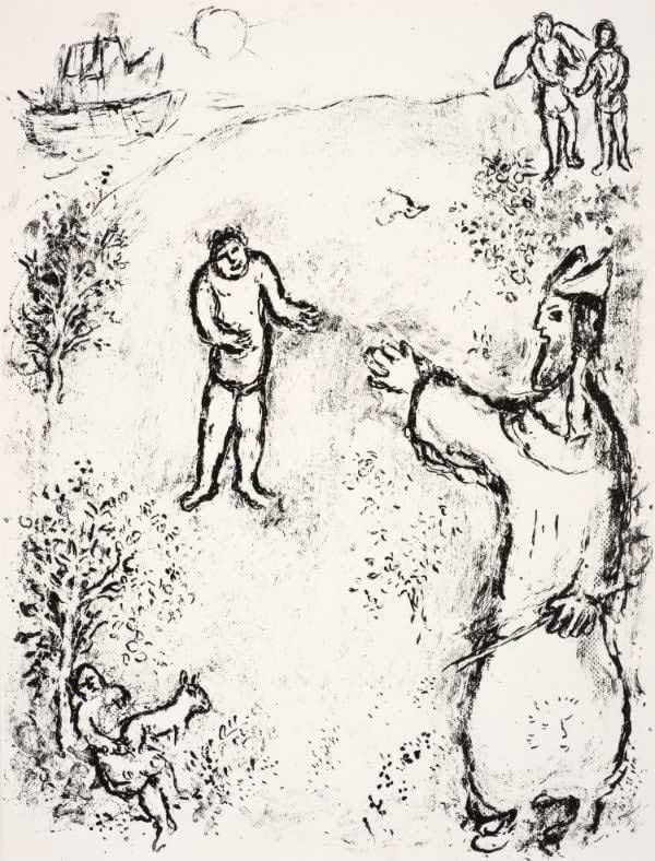 Marc Chagall, Caliban resists his master Prospero, 1975
