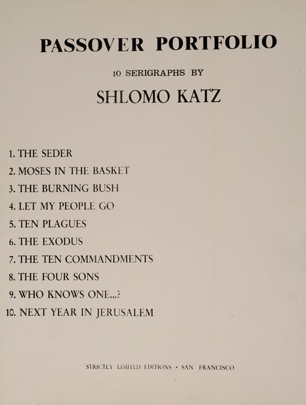 Shlomo Katz, Passover Portfolio (contents page)