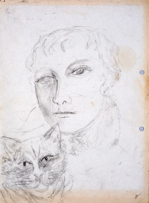 Marevna (Marie Vorobieff-Stebelska), Portrait Sketch of Marc Chagall with Cat