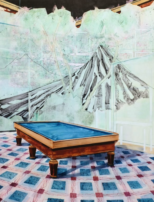Elizabeth Thun, Biljardbord på rutigt marmorgolv, 2021