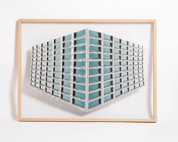 Inger Bergström, Perspective of Glossy Fabrics, Tinted Blue, Mirrored, 2021