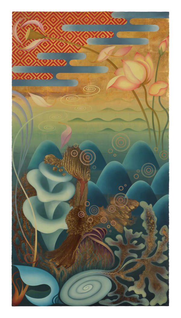 Takako Yamaguchi Untitled, 1998 Oil and metal leaf on paper 79 1/2 x 42 1/4 inches 201.9 x 107.3 cm